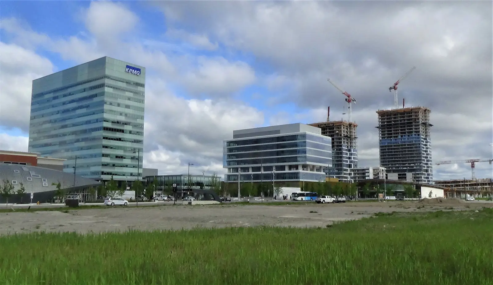Office towers and construction cranes at the Vaughan Metropolitan Centre